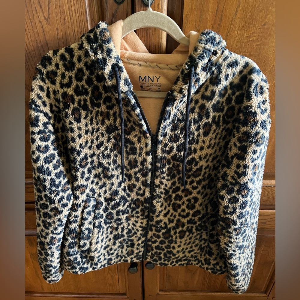 Marc New York Faux Shearling Leopard Hoodie Size Medium